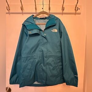 Girls teal North Face rain jacket 2-in-1.
